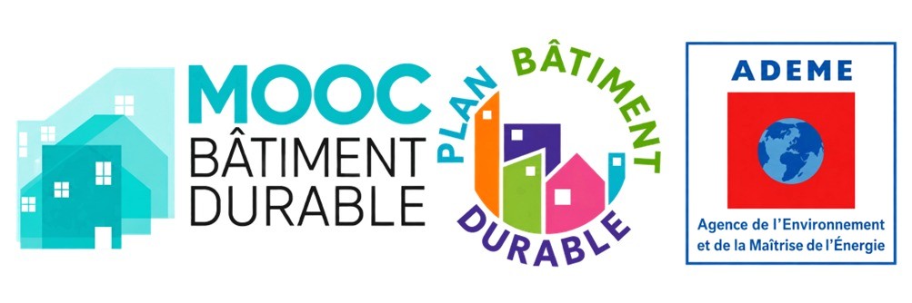 Les logos du MOOC Bâtiment Durable, du Plan Bâtiment Durable et de l’ADEME